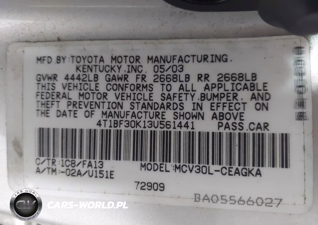 2003 Toyota Camry VIN:4T1BF30K13U561441 - 9
