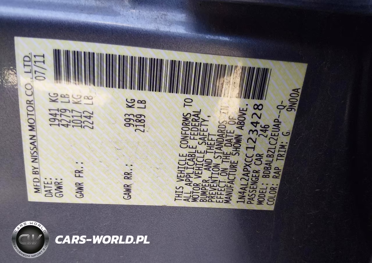 2012 Nissan Altima 2.5 S VIN:1N4AL2APXCC123428 - 9