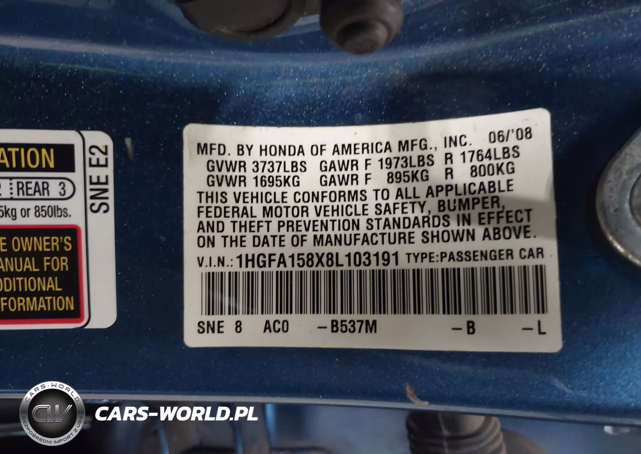 2008 Honda Civic Ex VIN:1HGFA158X8L103191 - 9