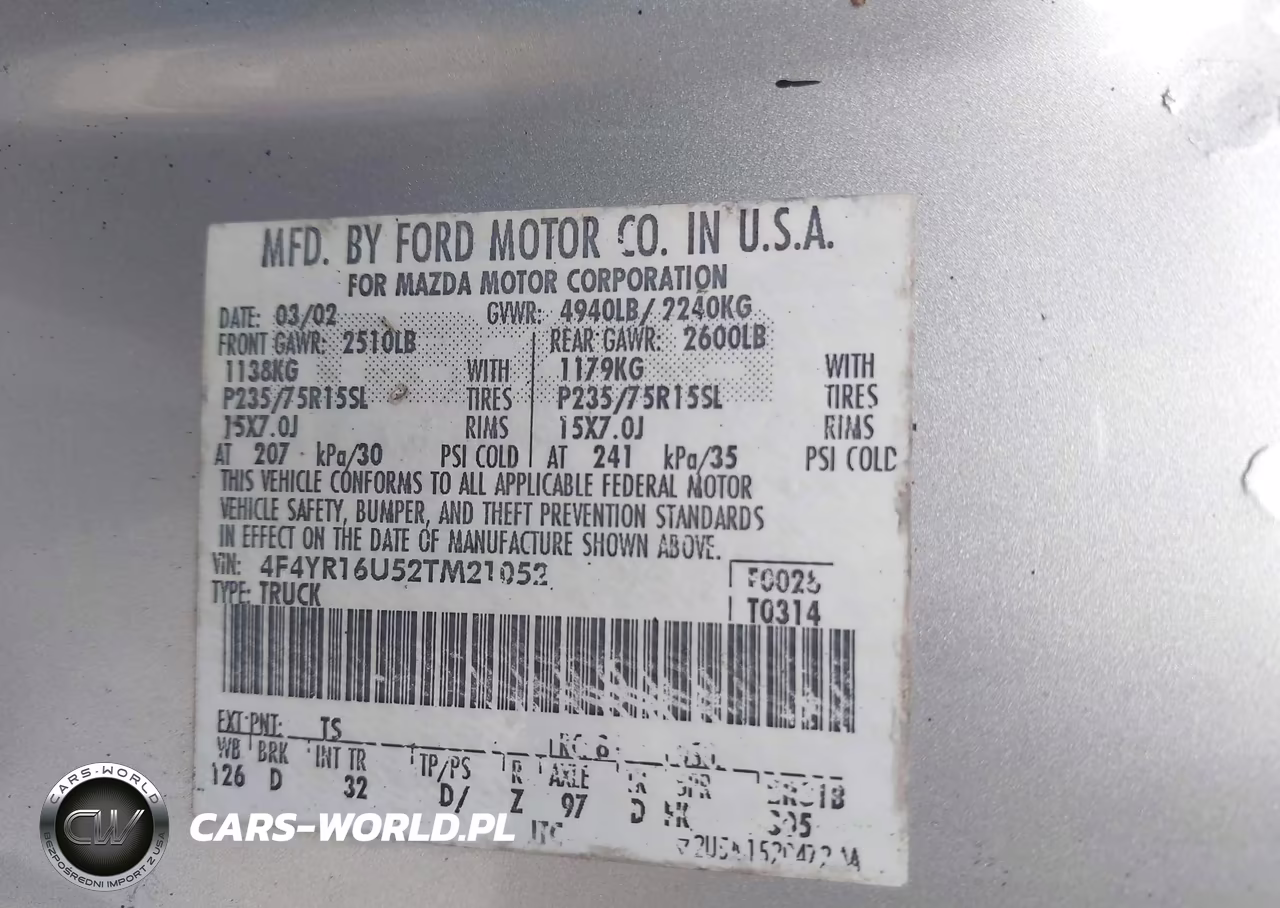 2002 Mazda B3000 Ds VIN:4F4YR16U52TM21052 - 9
