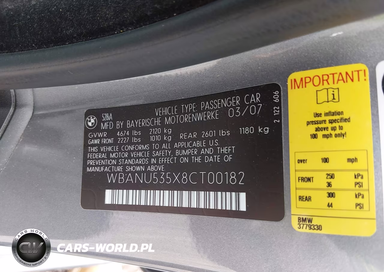 2008 BMW 528I VIN:WBANU535X8CT00182 - 9