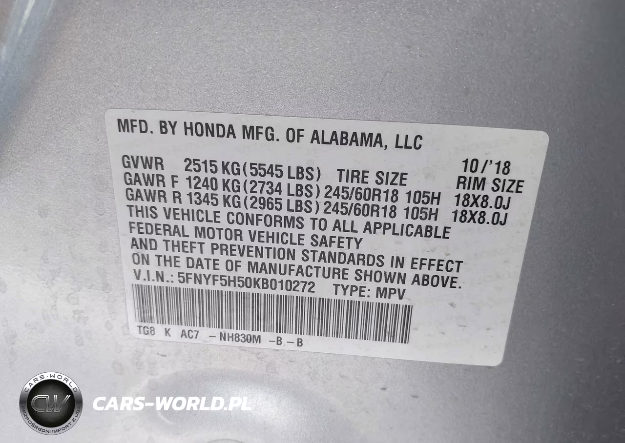 2019 Honda Pilot Ex-L VIN:5FNYF5H50KB010272 - 9