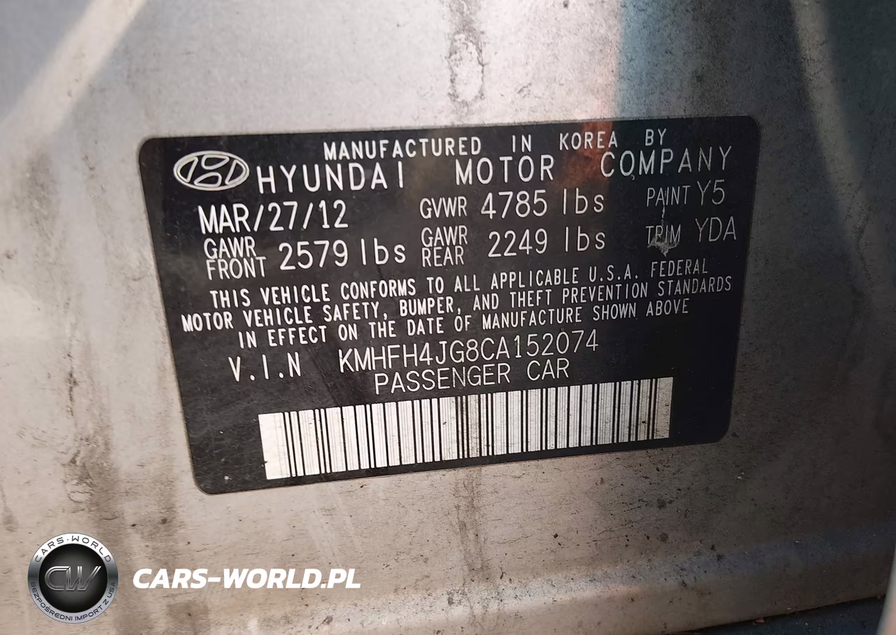 2012 Hyundai Azera VIN:KMHFH4JG8CA152074 - 9