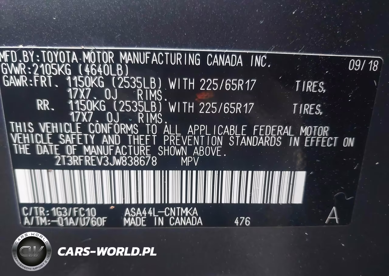 2018 Toyota Rav4 Xle VIN:2T3RFREV3JW838678 - 9
