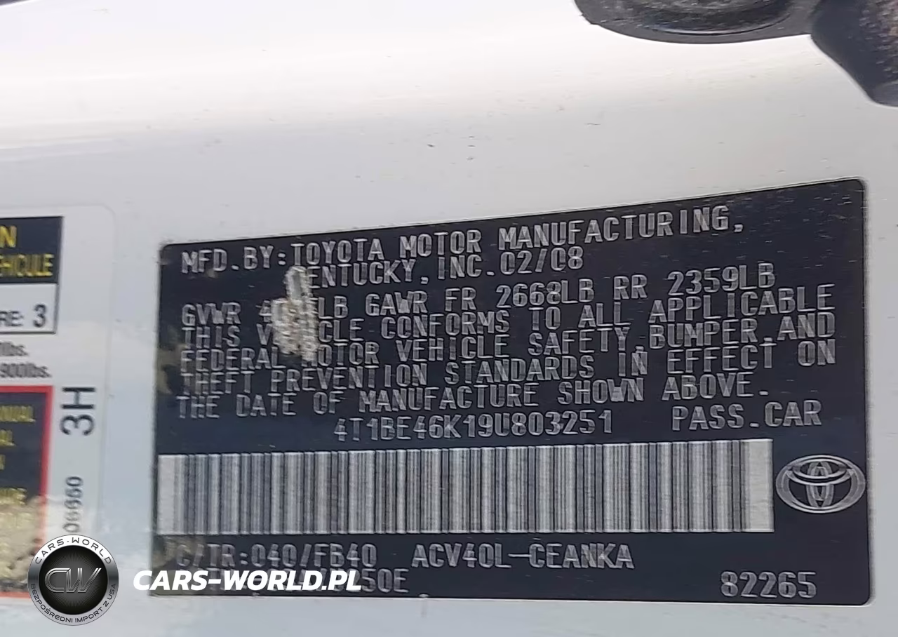 2009 Toyota Camry VIN:4T1BE46K19U803251 - 9