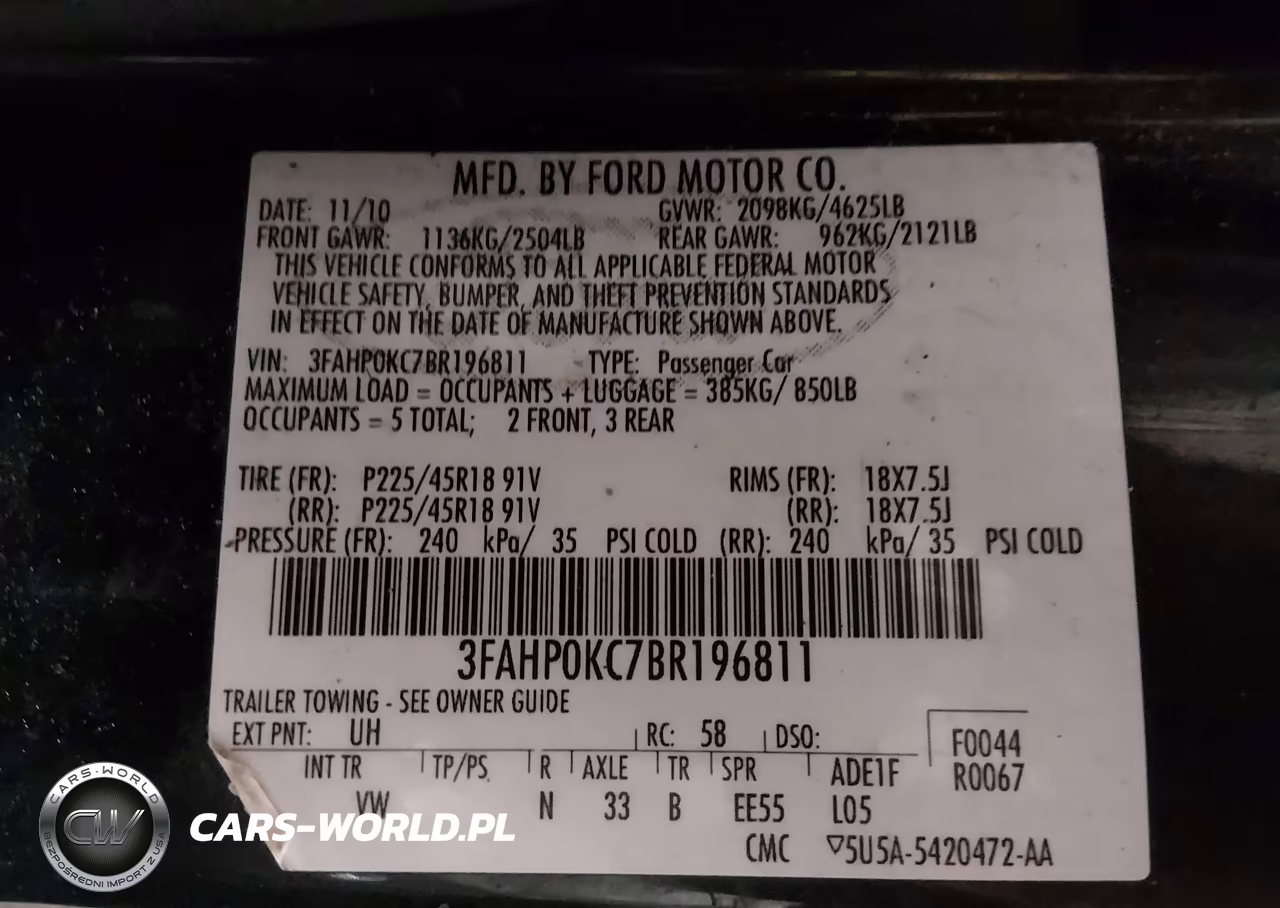 2011 Ford Fusion Sport VIN:3FAHP0KC7BR196811 - 9