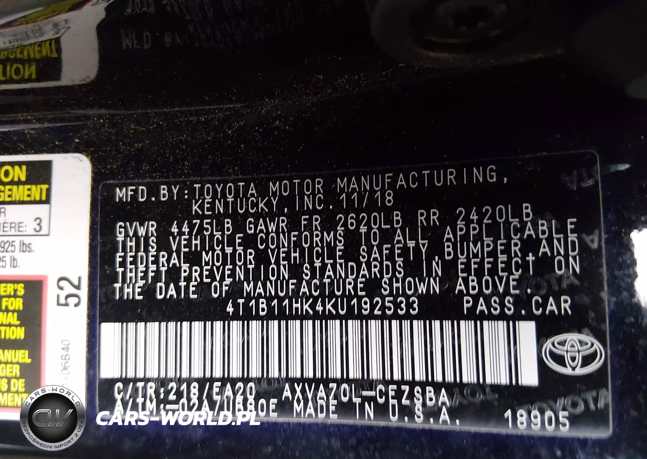 2019 Toyota Camry Se VIN:4T1B11HK4KU192533 - 9