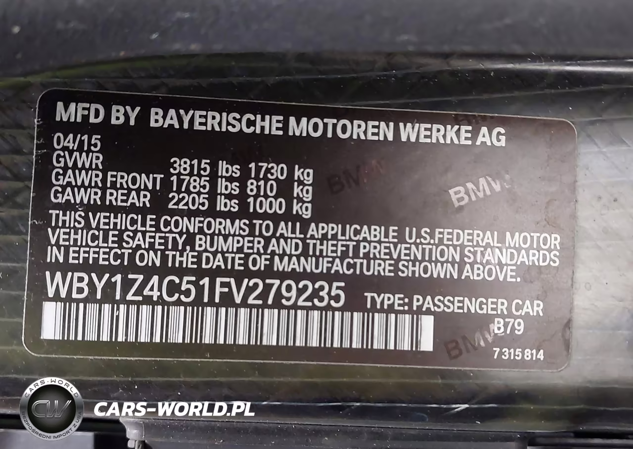 2015 BMW I3 Base W-Range Extender VIN:WBY1Z4C51FV279235 - 9