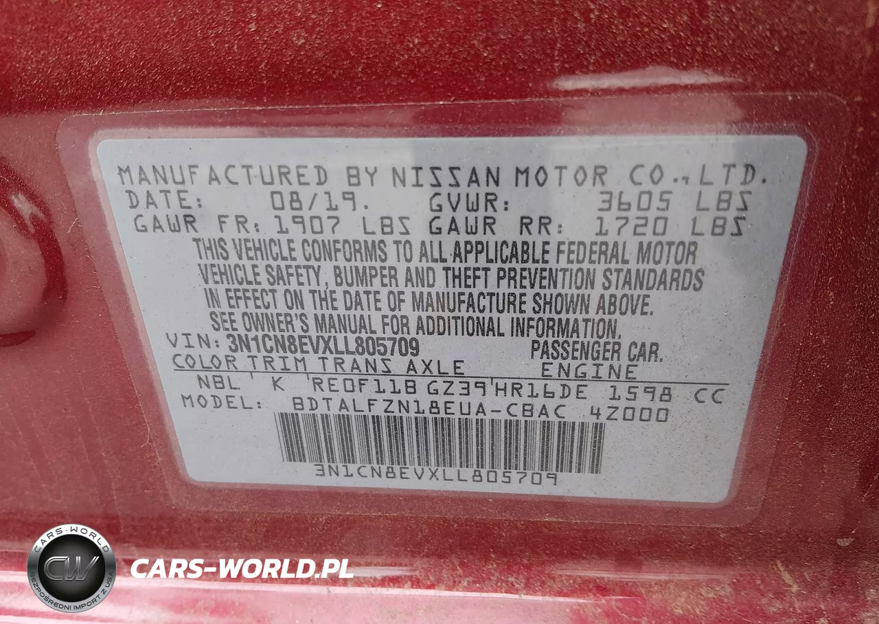 2020 Nissan Versa Sv VIN:3N1CN8EVXLL805709 - 9