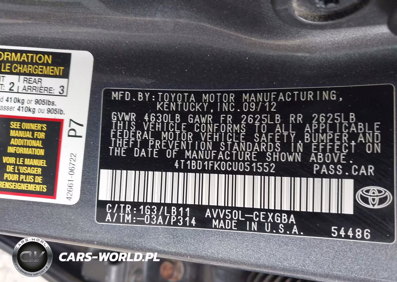 2012 Toyota Camry Hybrid Xle VIN:4T1BD1FK0CU051552 - 9