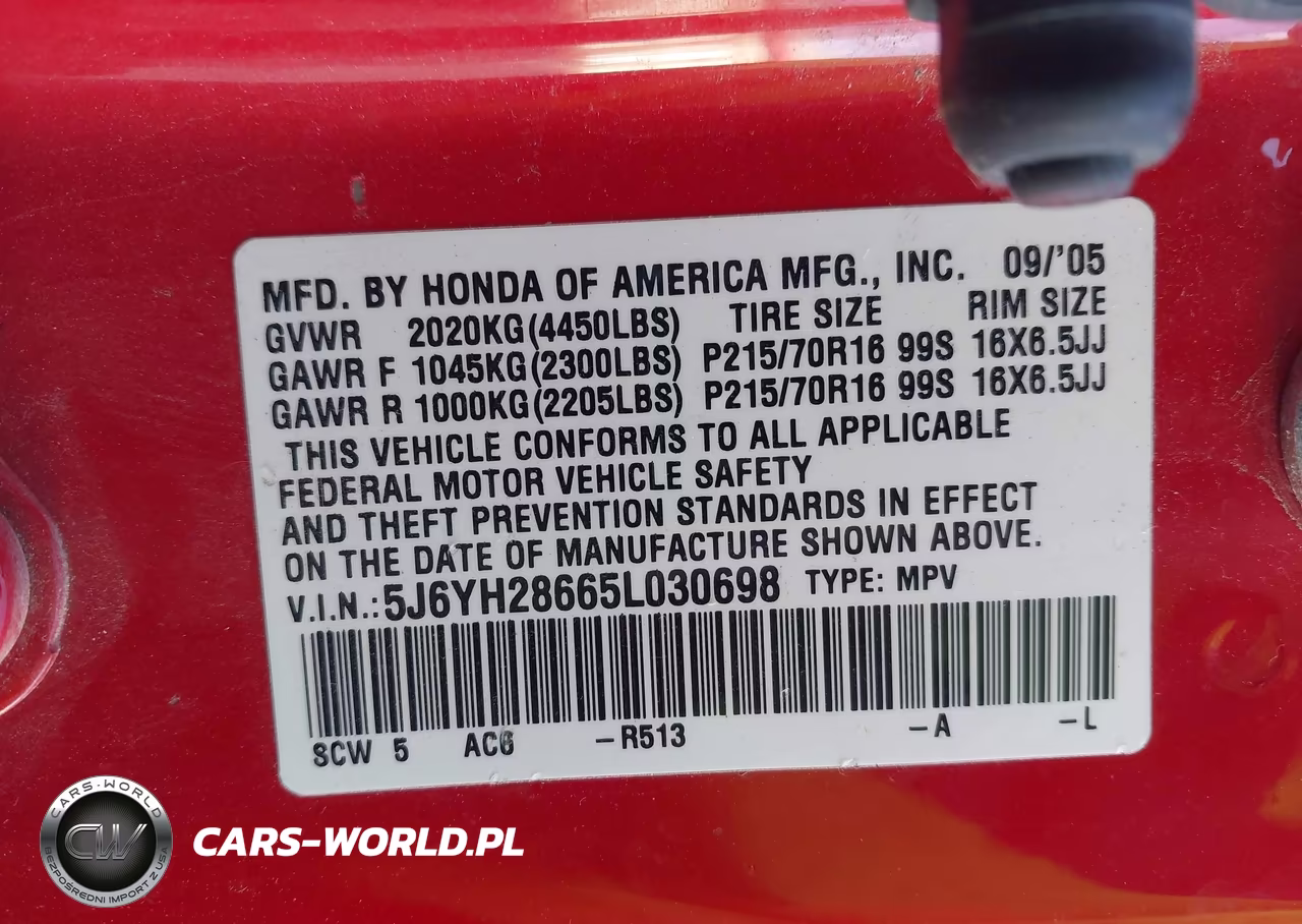 2005 Honda Element Ex VIN:5J6YH28665L030698 - 9