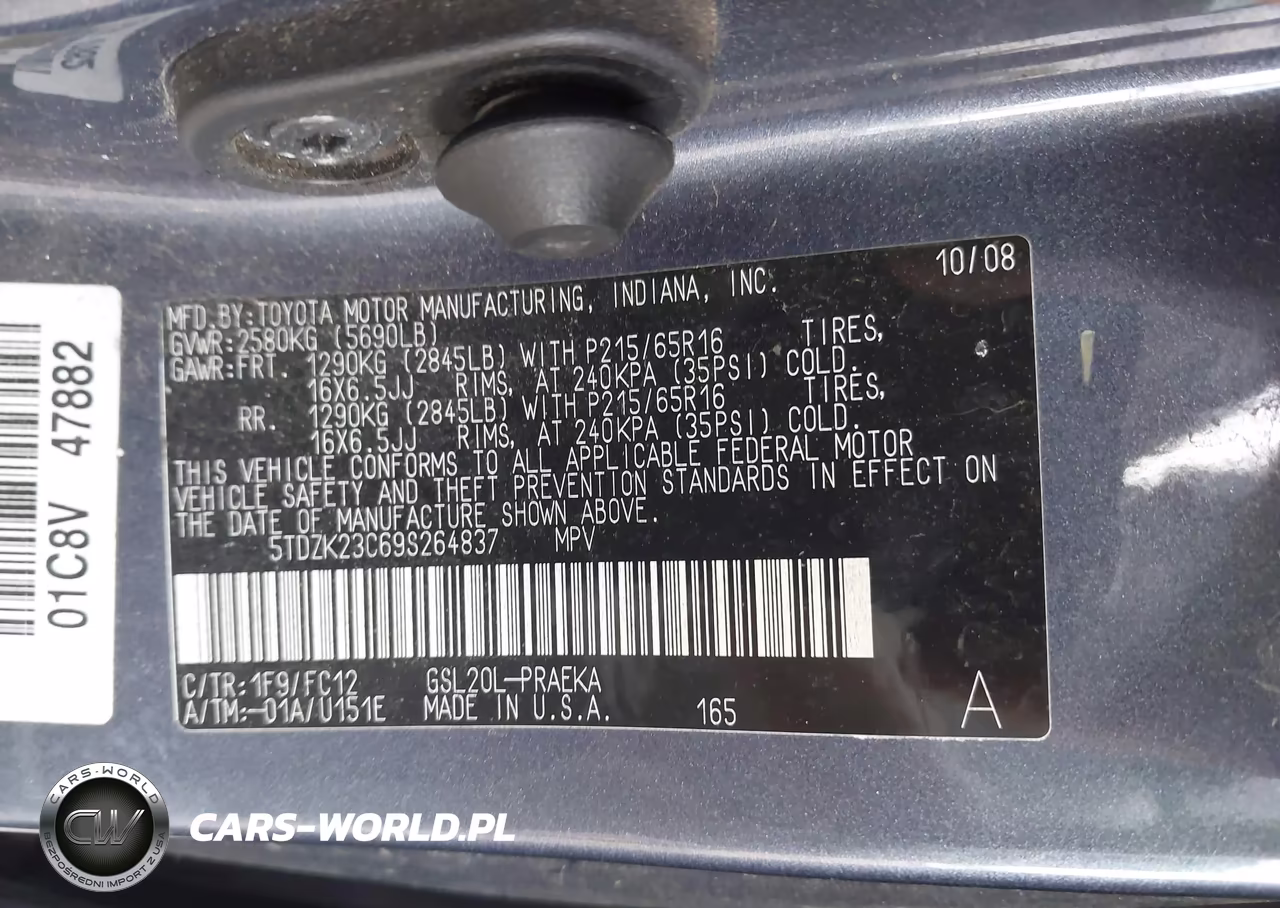 2009 Toyota Sienna Le VIN:5TDZK23C69S264837 - 9