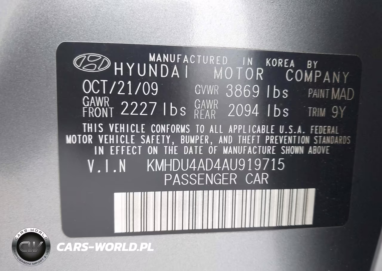 2010 Hyundai Elantra Gls VIN:KMHDU4AD4AU919715 - 9