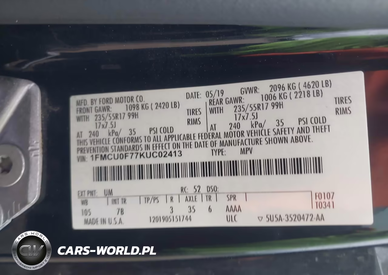 2019 Ford Escape S VIN:1FMCU0F77KUC02413 - 9