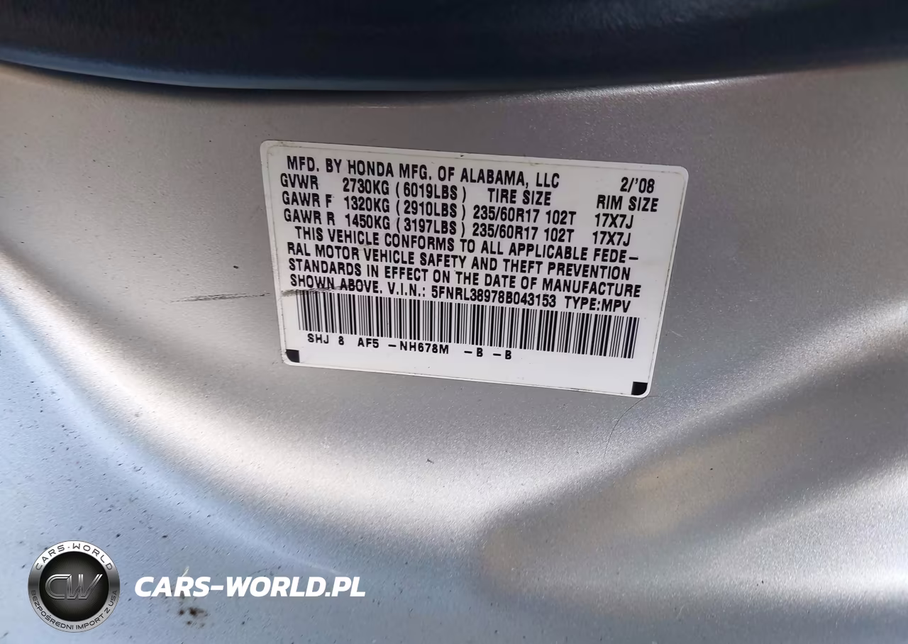 2008 Honda Odyssey Touring VIN:5FNRL38978B043153 - 9