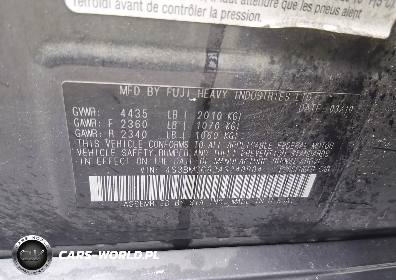 2010 Subaru Legacy 2.5I Premium VIN:4S3BMCG62A3240904 - 9