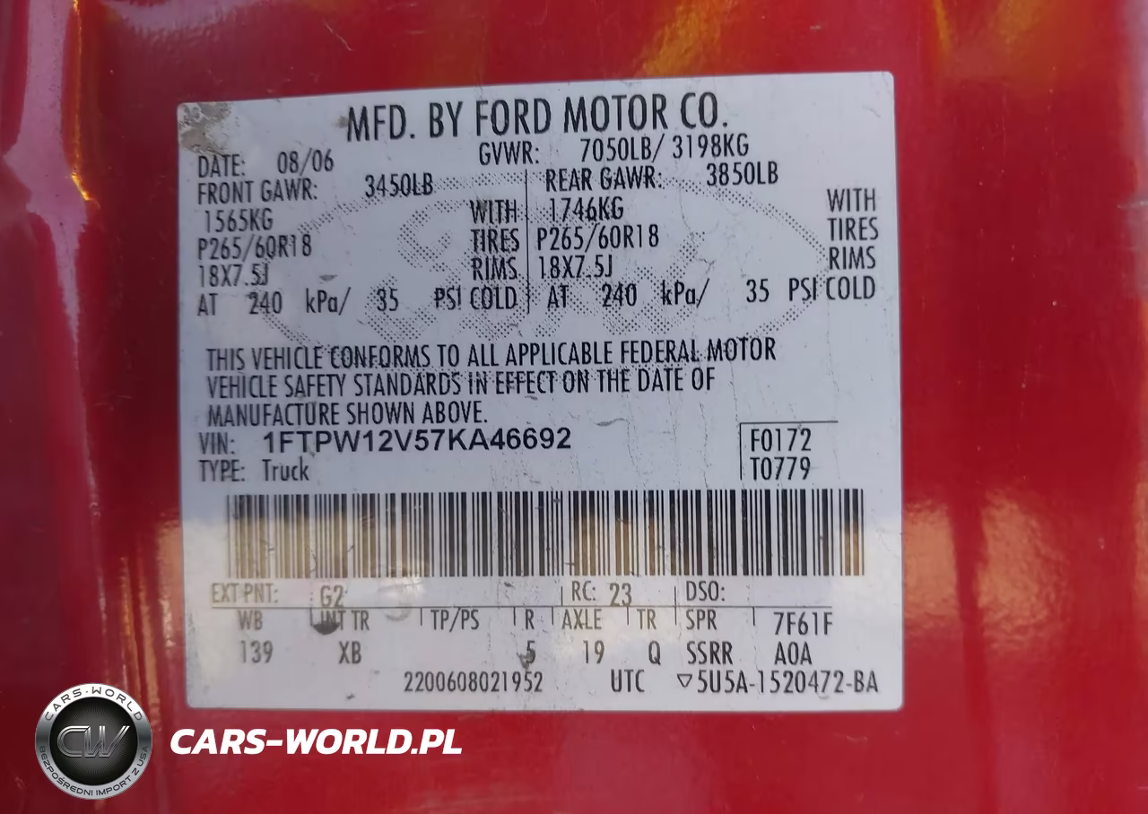 2007 Ford F-150 Lariat-Xlt VIN:1FTPW12V57KA46692 - 9