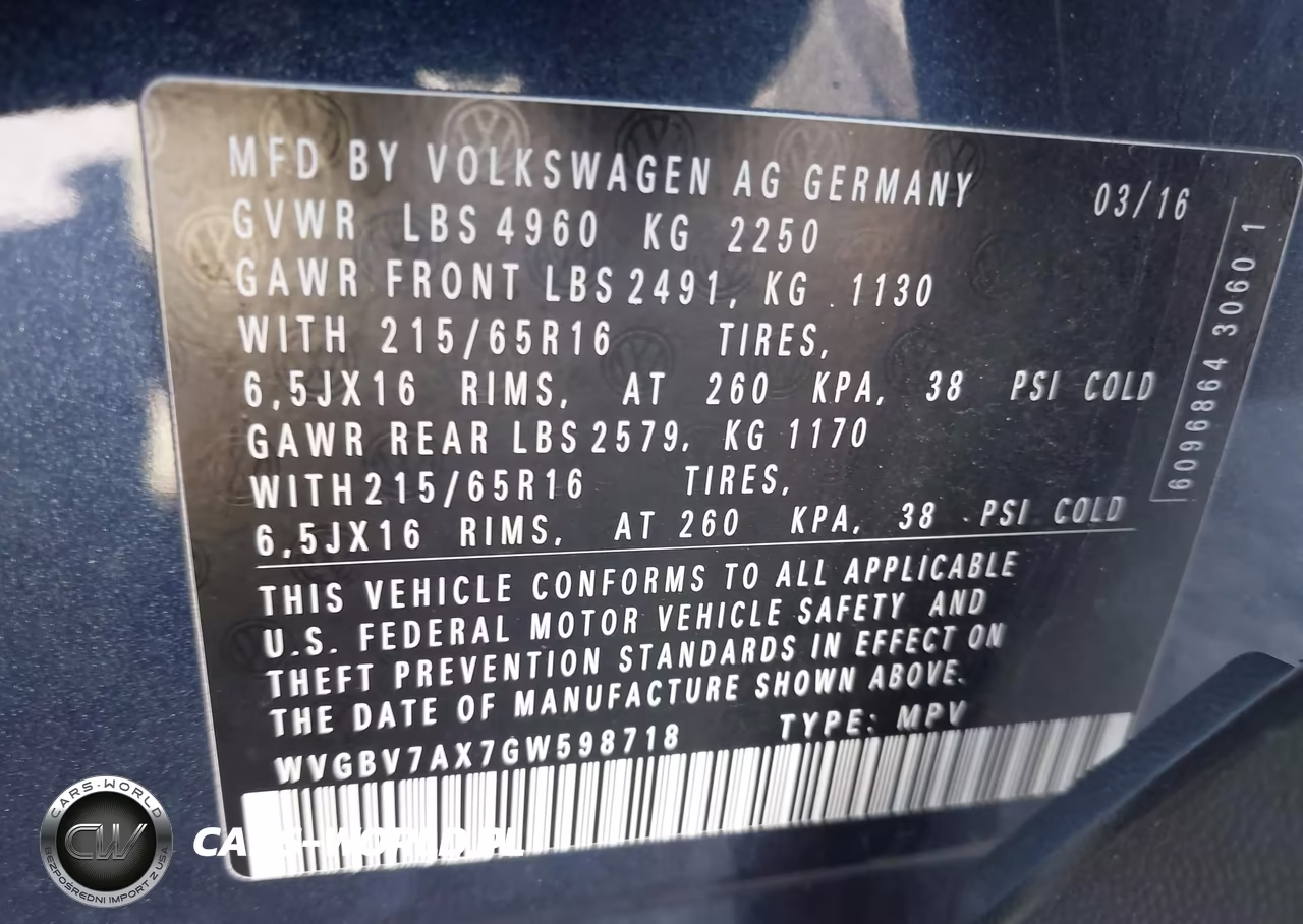 2016 Volkswagen Tiguan S VIN:WVGBV7AX7GW598718 - 9