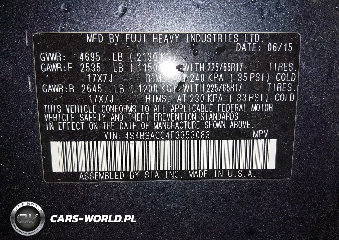 2015 Subaru Outback 2.5I Premium VIN:4S4BSACC4F3353083 - 9