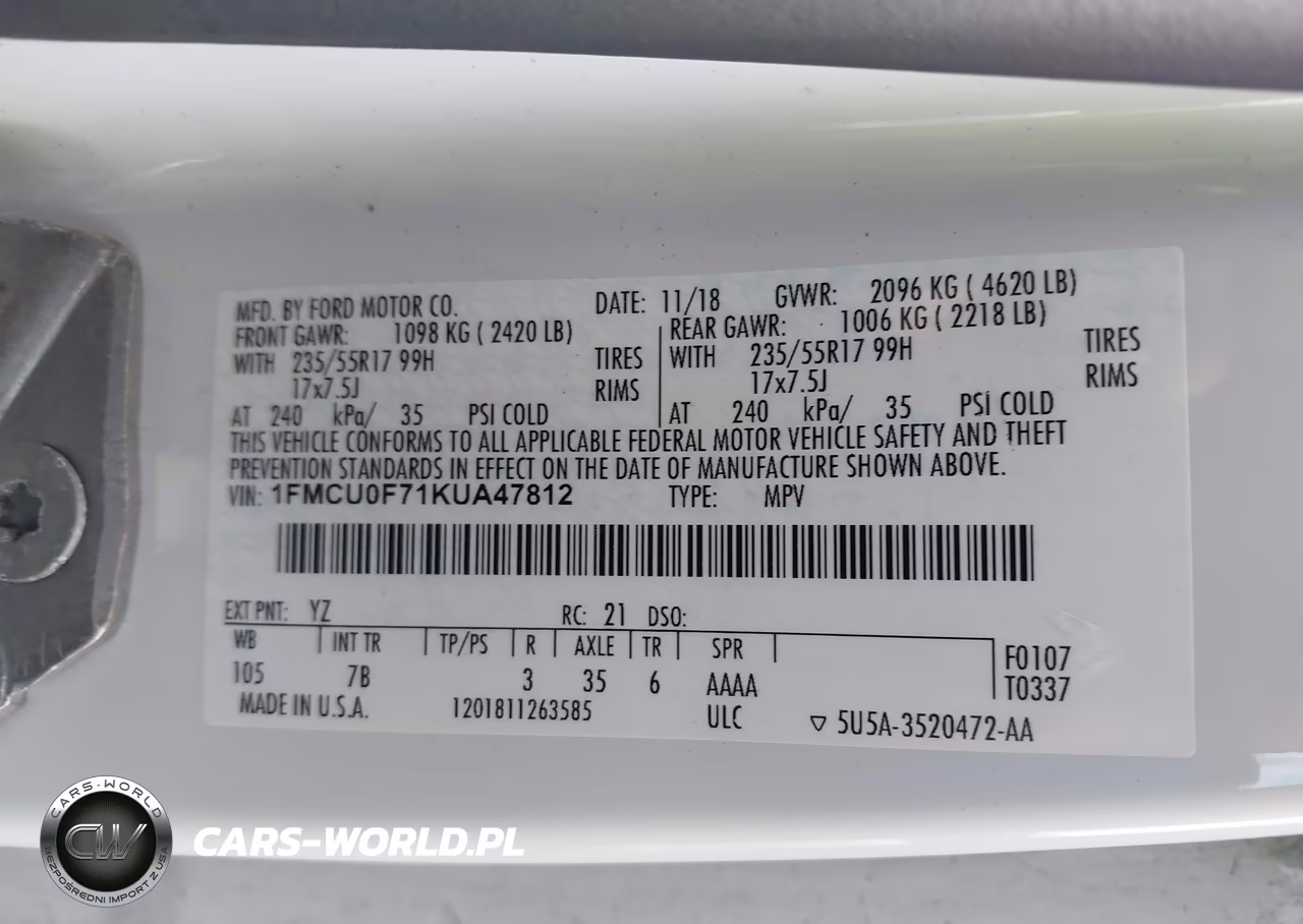 2019 Ford Escape S VIN:1FMCU0F71KUA47812 - 9