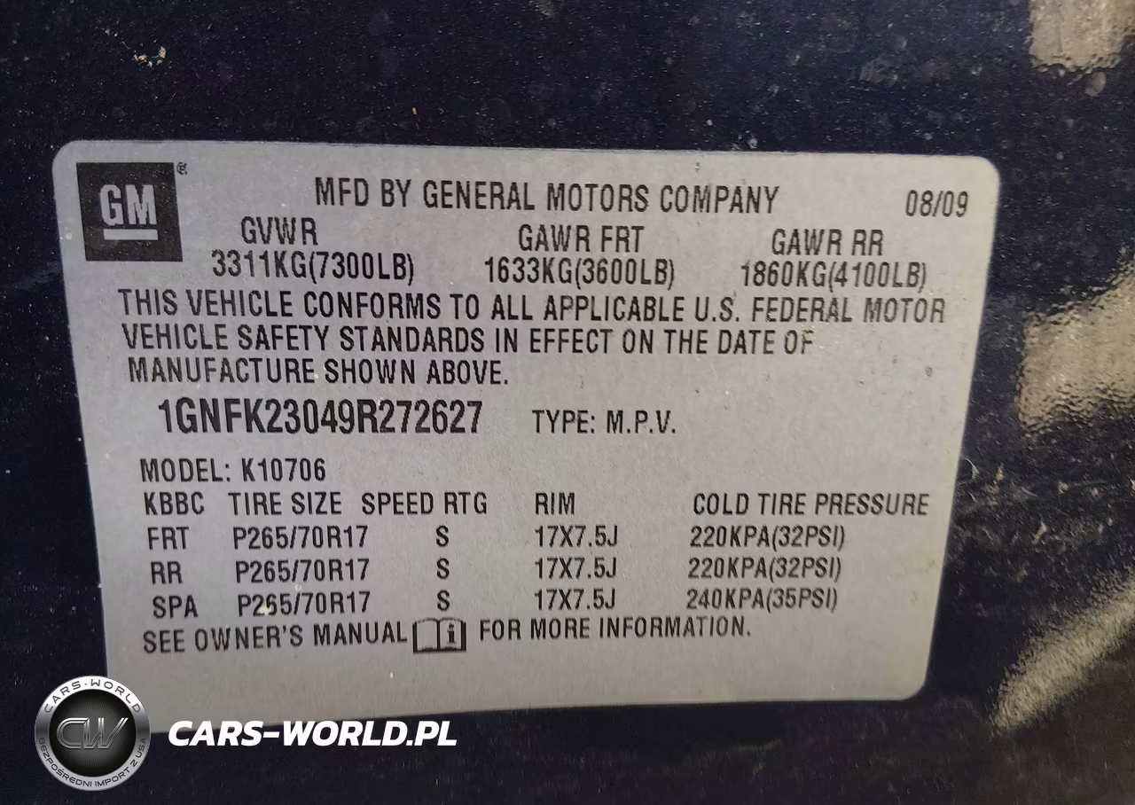 2009 Chevrolet Tahoe Lt1 VIN:1GNFK23049R272627 - 9