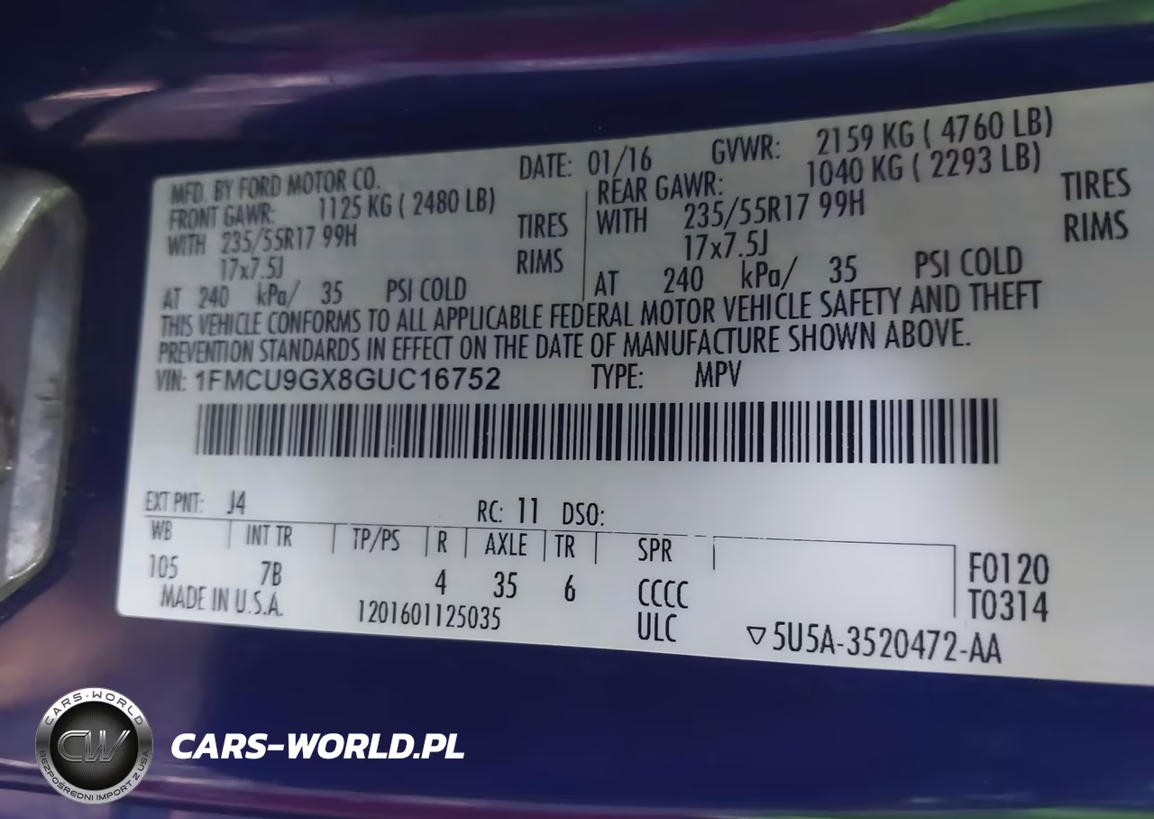 2016 Ford Escape Se VIN:1FMCU9GX8GUC16752 - 9