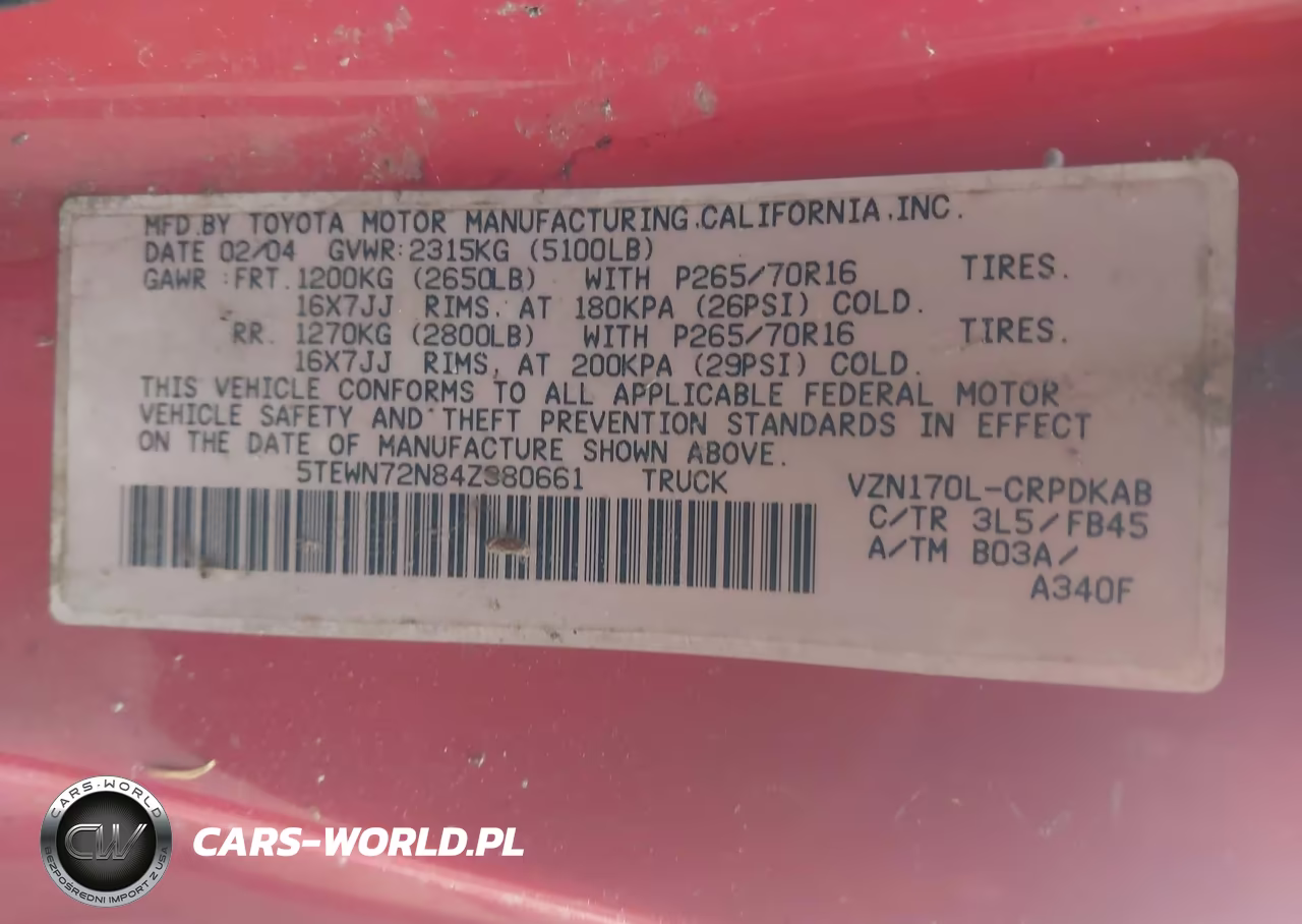 2004 Toyota Tacoma Base V6 VIN:5TEWN72N84Z380661 - 9