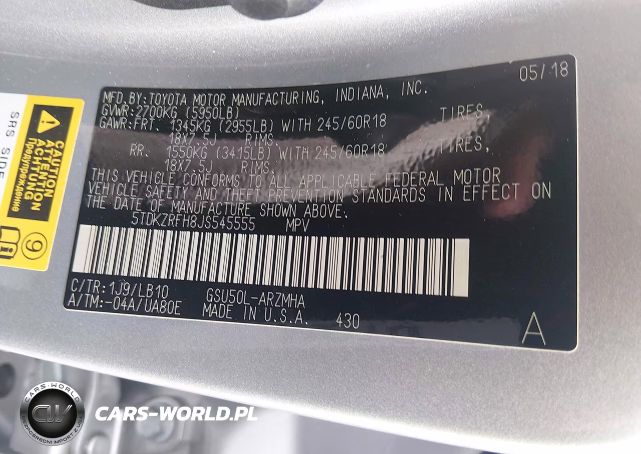 2018 Toyota Highlander Xle VIN:5TDKZRFH8JS545555 - 9