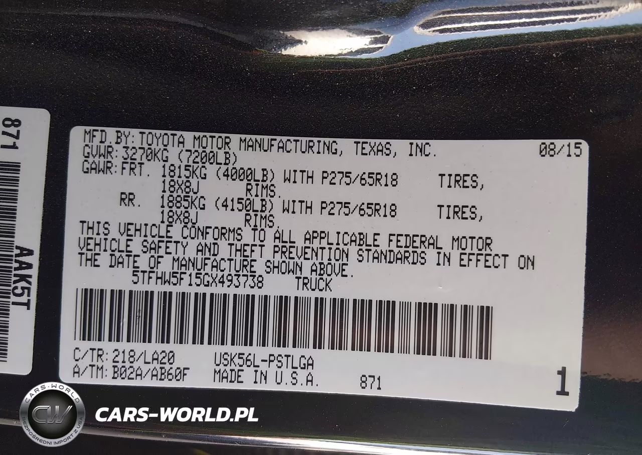 2016 Toyota Tundra Limited 5.7L V8 VIN:5TFHW5F15GX493738 - 9