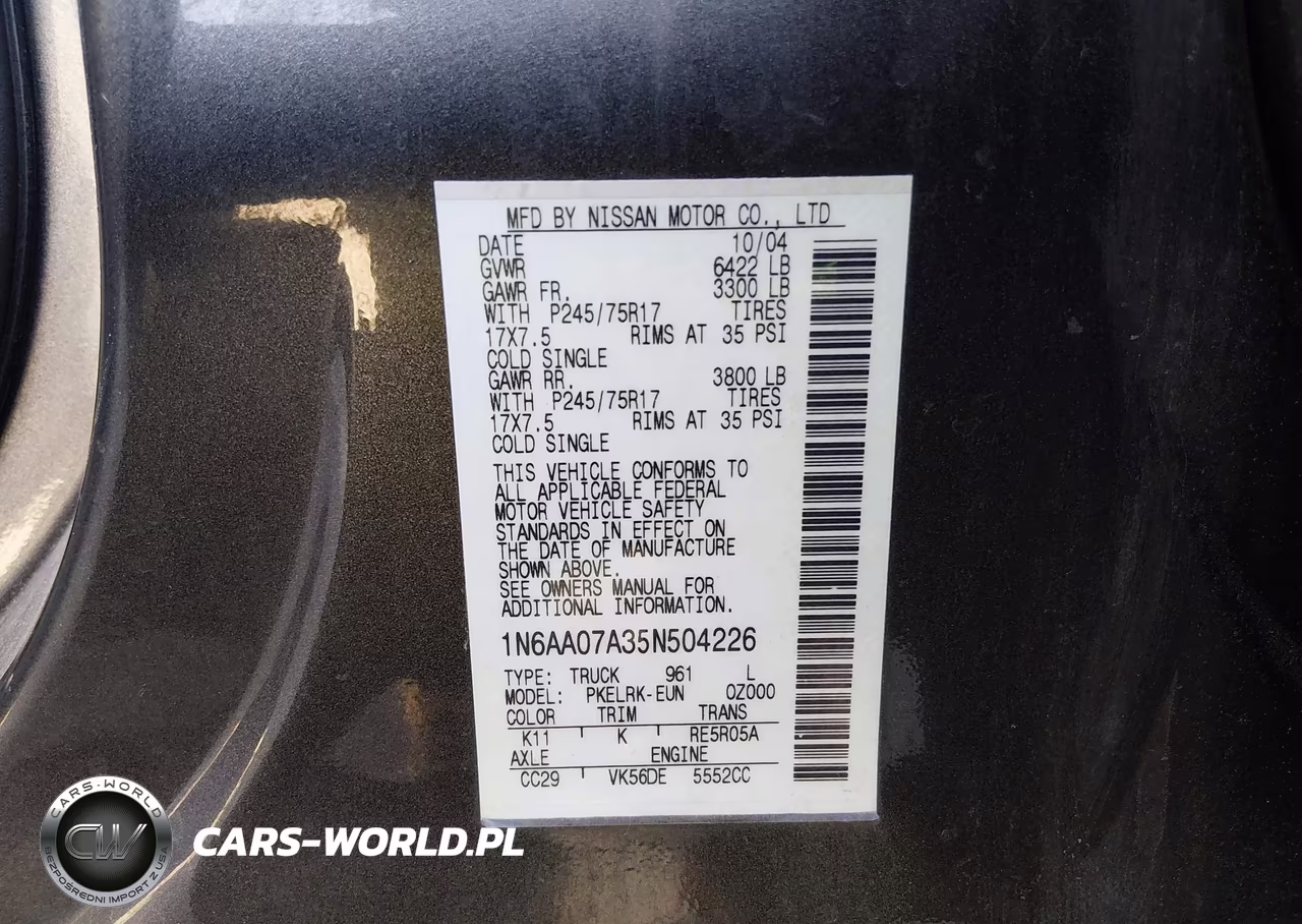 2005 Nissan Titan Xe VIN:1N6AA07A35N504226 - 9