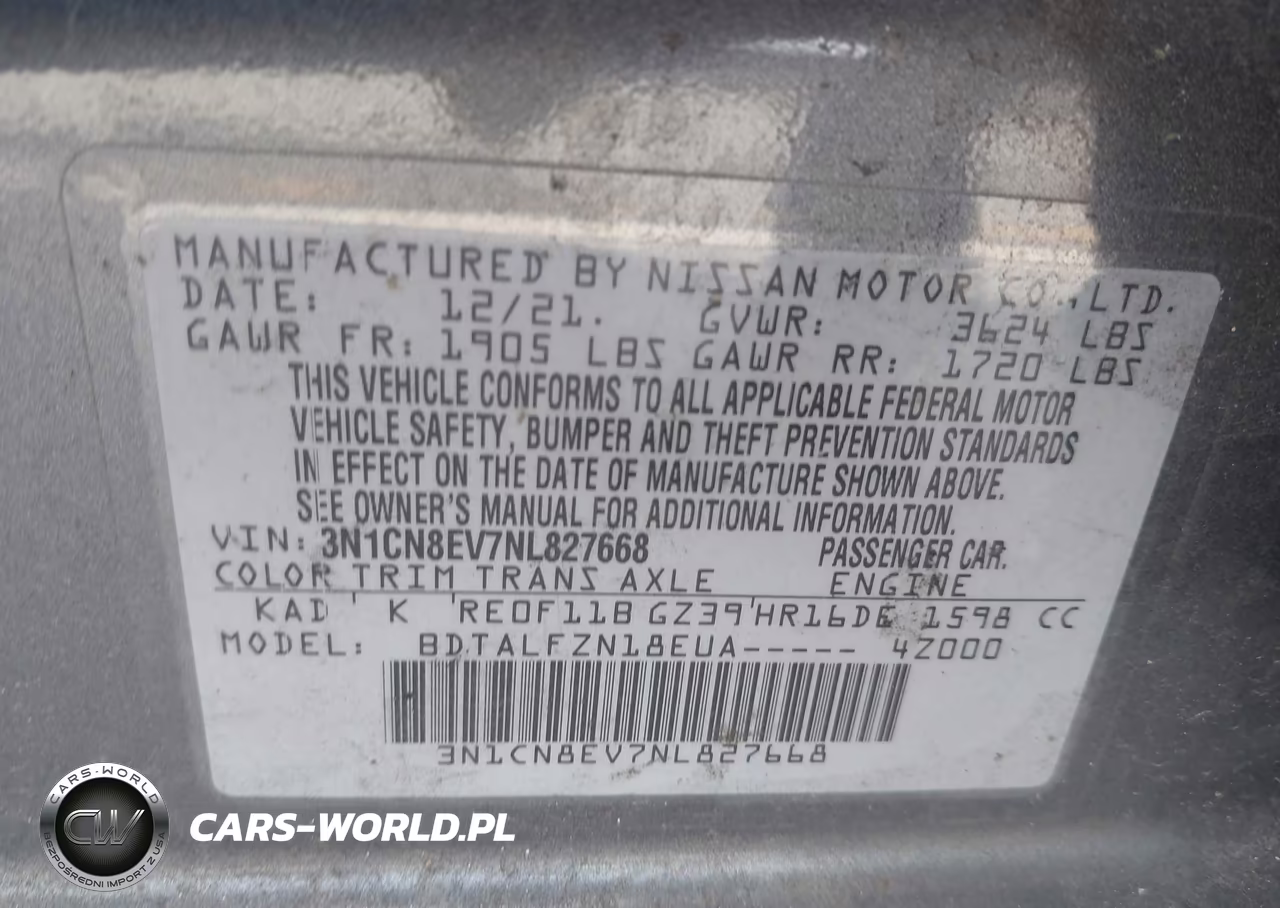 2022 Nissan Versa 1.6 Sv Xtronic Cvt VIN:3N1CN8EV7NL827668 - 8