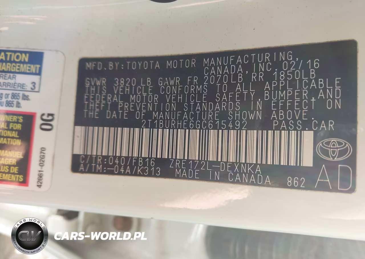 2016 Toyota Corolla Le VIN:2T1BURHE6GC615492 - 9