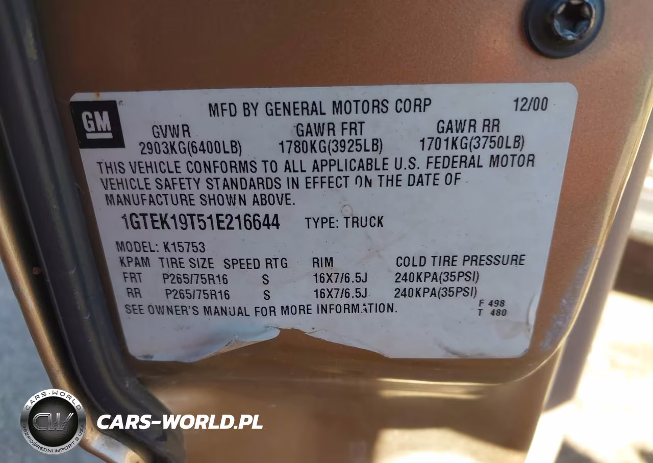 2001 GMC Sierra 1500 Sle VIN:1GTEK19T51E216644 - 9