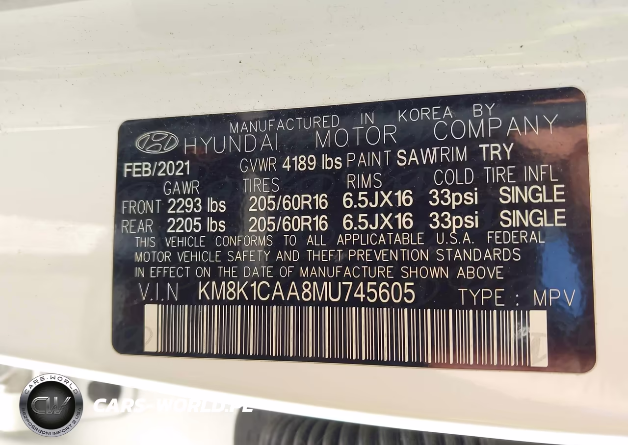 2021 Hyundai Kona Se VIN:KM8K1CAA8MU745605 - 9
