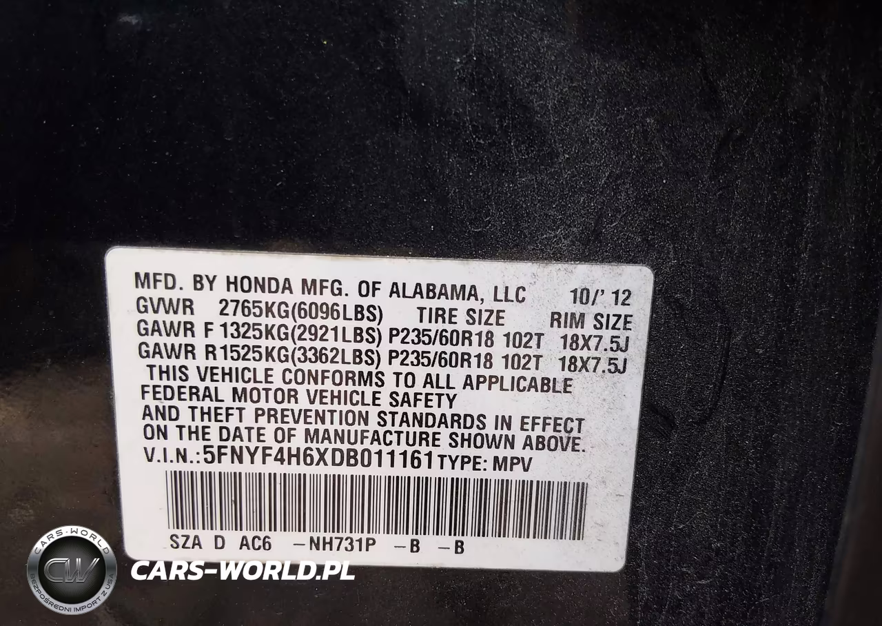 2013 Honda Pilot Ex-L VIN:5FNYF4H6XDB011161 - 9