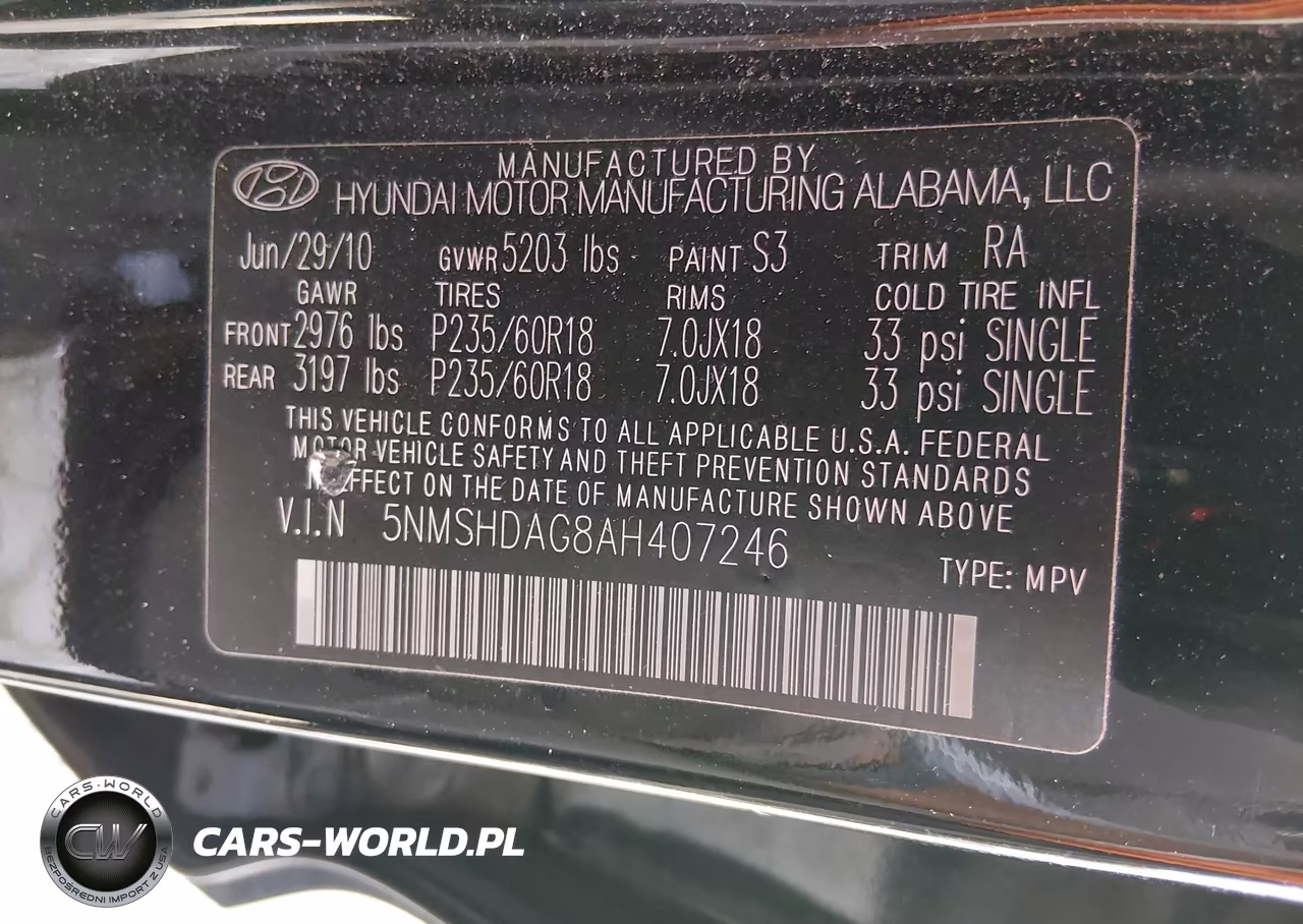 2010 Hyundai Santa Fe Se VIN:5NMSHDAG8AH407246 - 9