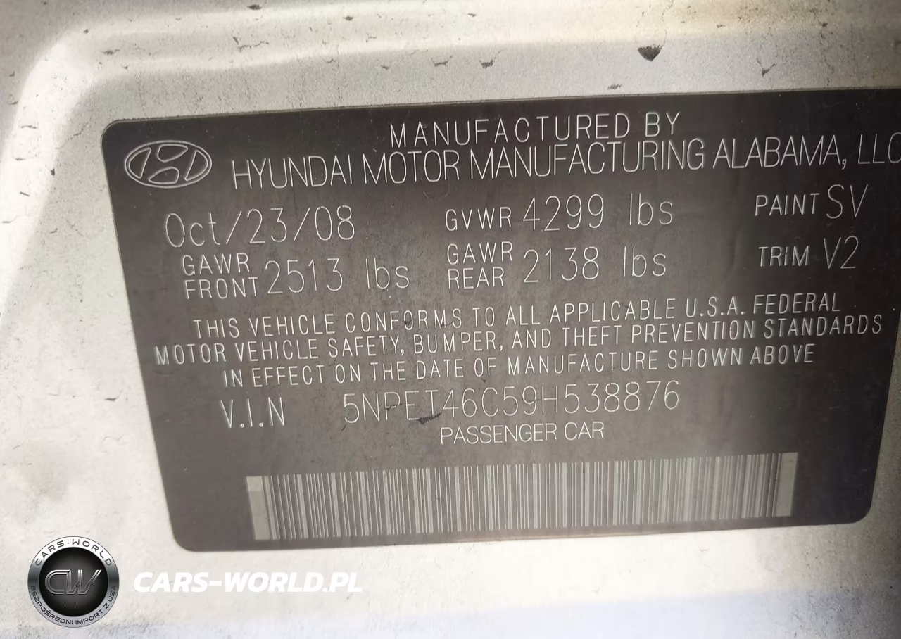2009 Hyundai Sonata Gls VIN:5NPET46C59H538876 - 9