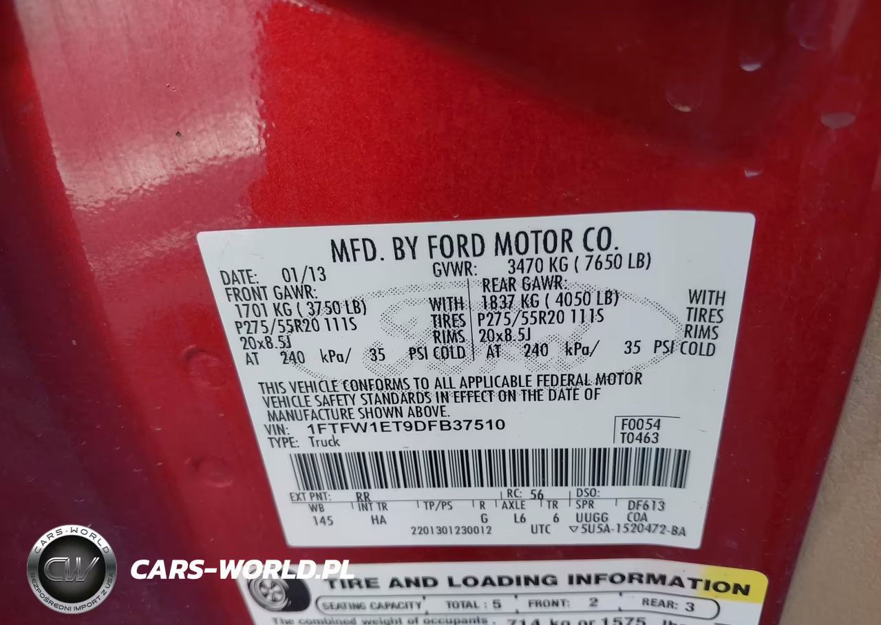 2013 Ford F-150 Lariat VIN:1FTFW1ET9DFB37510 - 9
