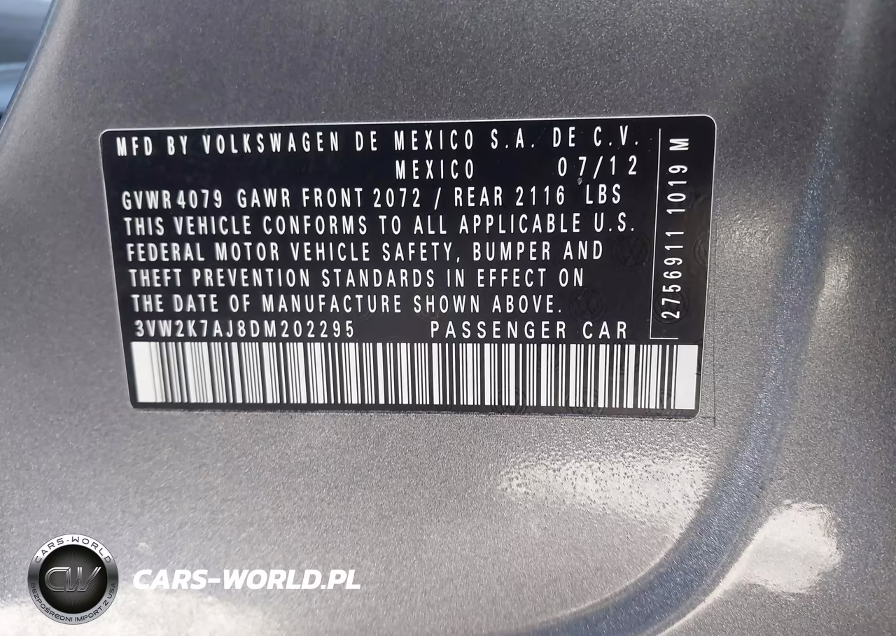 2013 Volkswagen Jetta 2.0L S VIN:3VW2K7AJ8DM202295 - 9