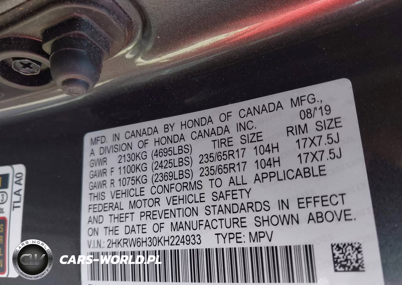 2019 Honda Cr-V Lx VIN:2HKRW6H30KH224933 - 9