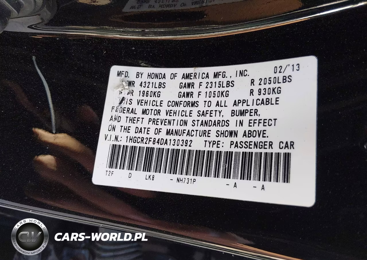 2013 Honda Accord Ex-L VIN:1HGCR2F84DA130392 - 9