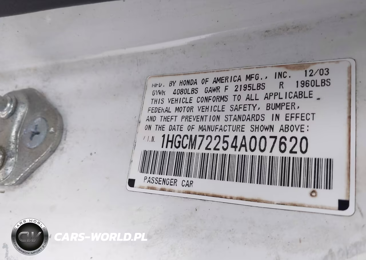 2004 Honda Accord 2.4 Lx VIN:1HGCM72254A007620 - 9