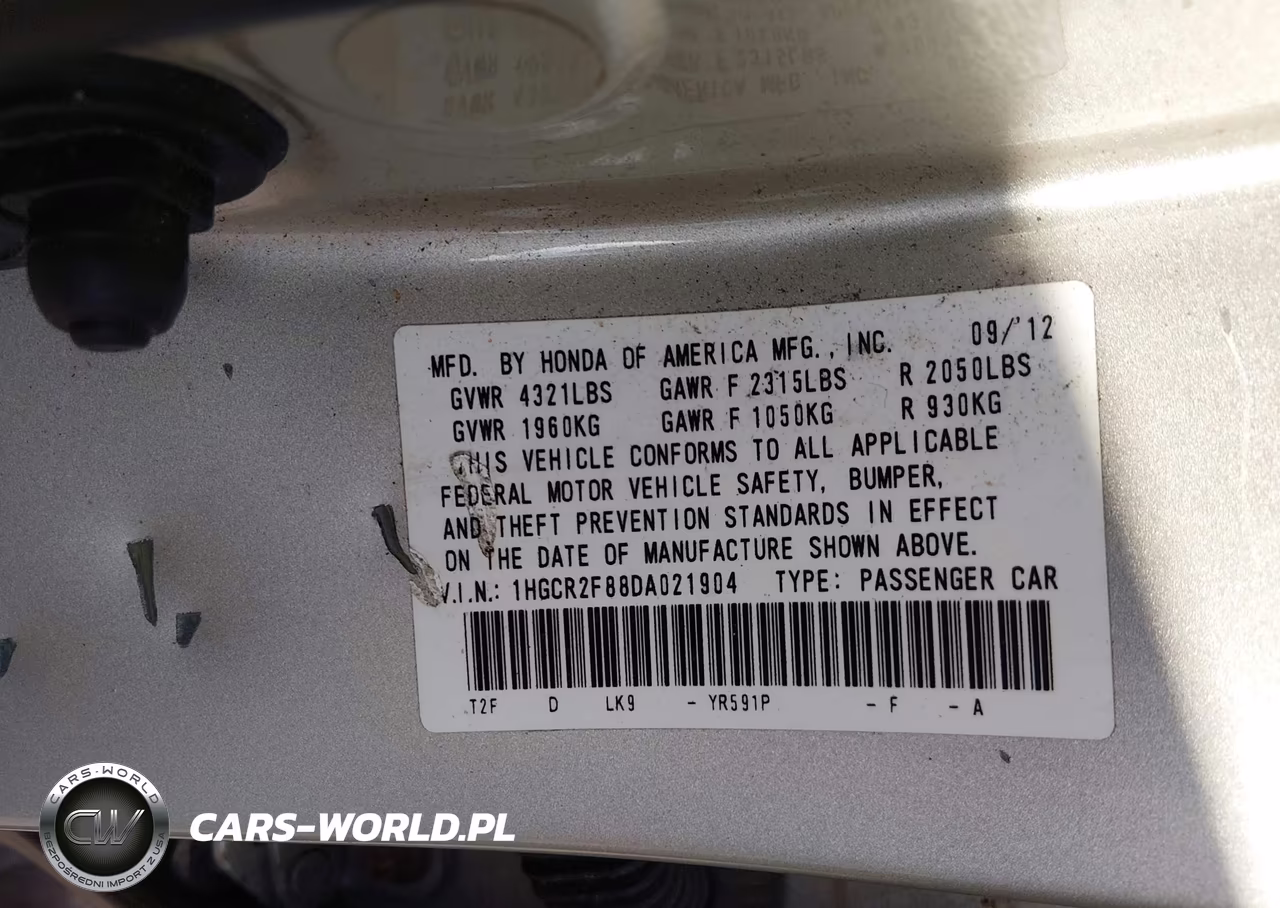2013 Honda Accord Ex-L VIN:1HGCR2F88DA021904 - 9