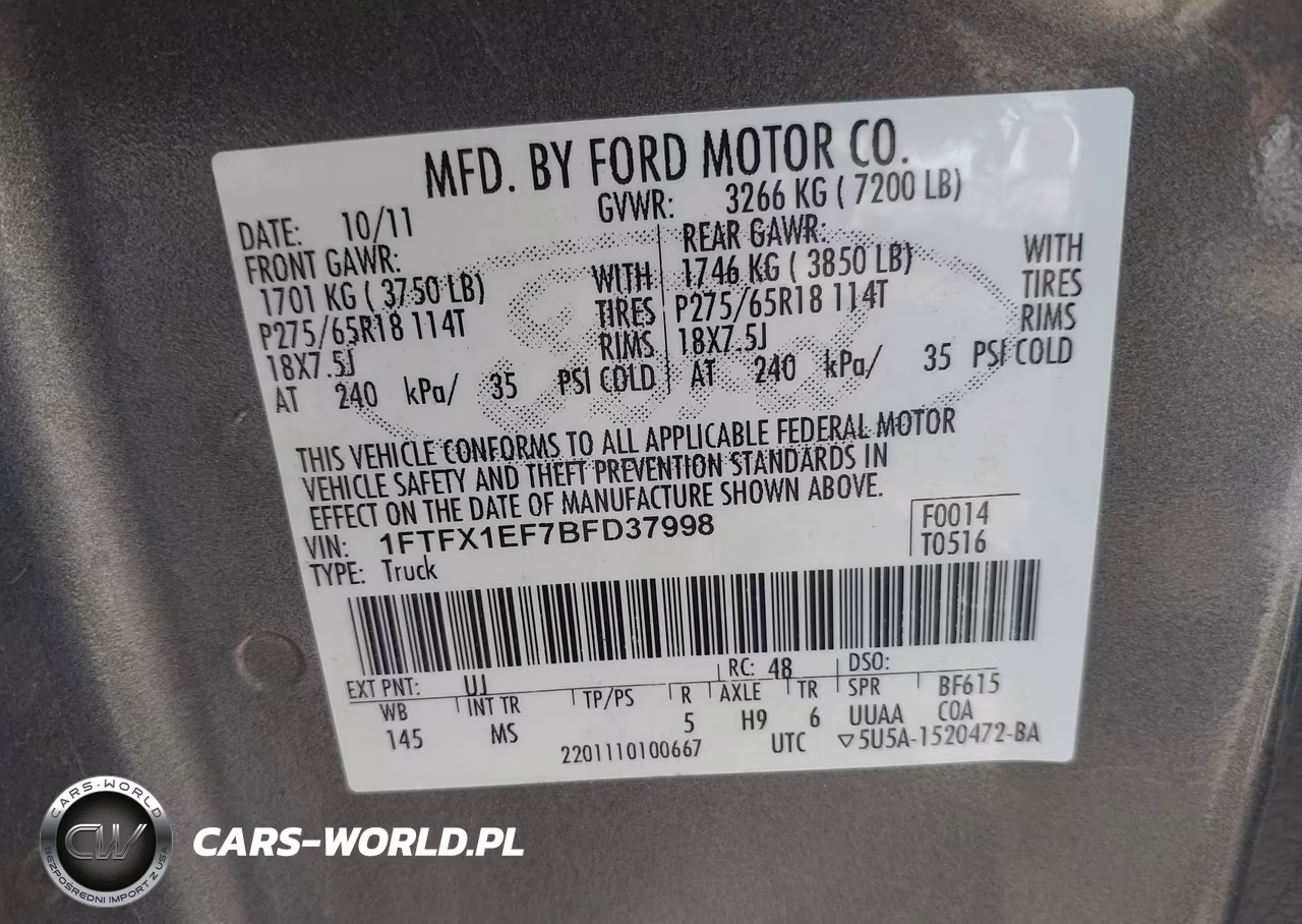2011 Ford F-150 Xlt VIN:1FTFX1EF7BFD37998 - 9