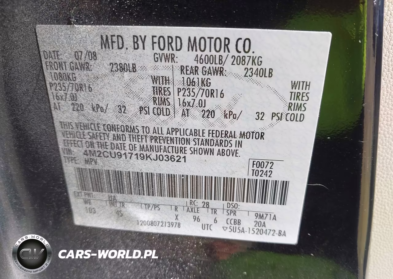 2009 Mercury Mariner I4 VIN:4M2CU91719KJ03621 - 9