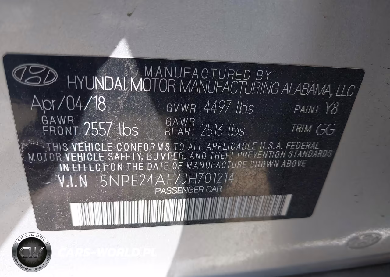 HYUNDAI SONATA SE VIN:5NPE24AF7JH701214 - 9