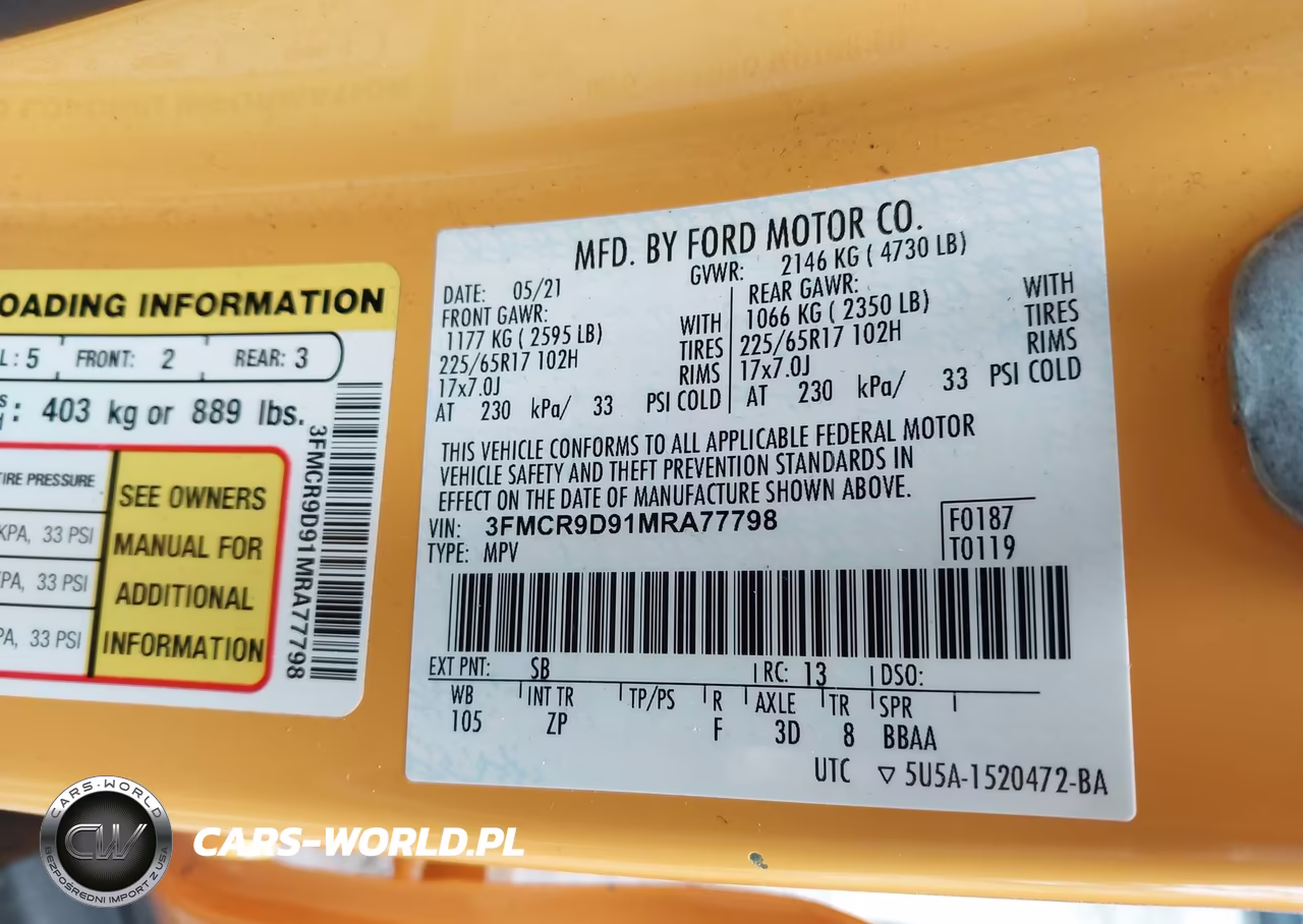 2021 Ford Bronco Sport Badlands VIN:3FMCR9D91MRA77798 - 9