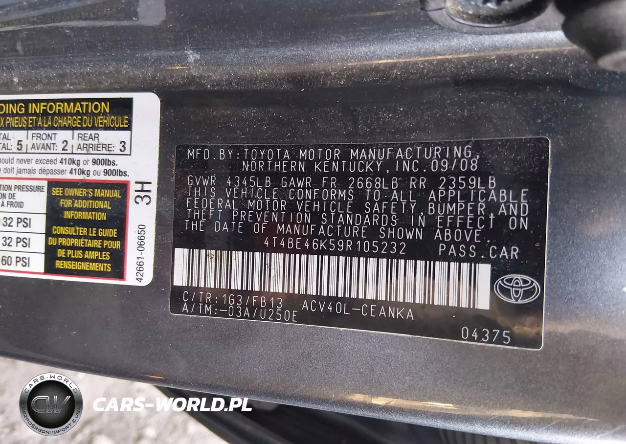 2009 Toyota Camry Le VIN:4T4BE46K59R105232 - 9