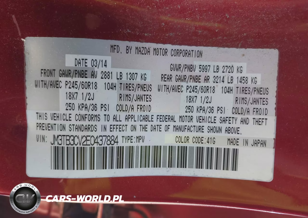 2014 Mazda Cx-9 Touring VIN:JM3TB3CV2E0437884 - 9