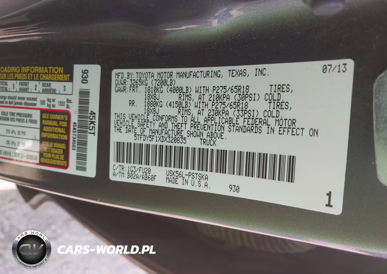 2013 Toyota Tundra Grade 5.7L V8 VIN:5TFDY5F1XDX320835 - 9
